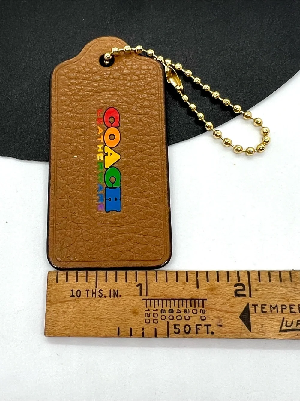 Coach Rainbow Pride Leatherware Hang Tag Bag Charm Saddle Brown Gold EUC